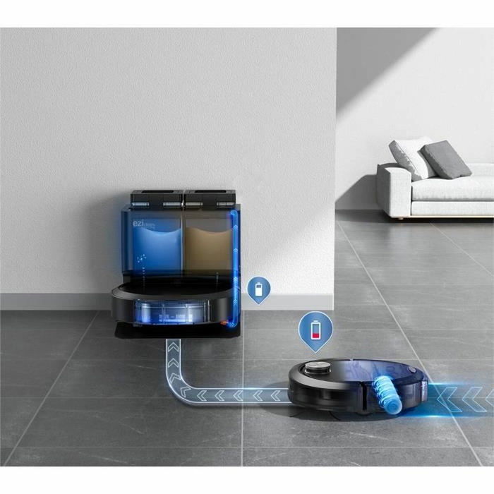 Eziclean All-in-one Z10 Plus - Robot aspirateur laveur connecté avec base de vidage automatique, 6000Pa, Noir