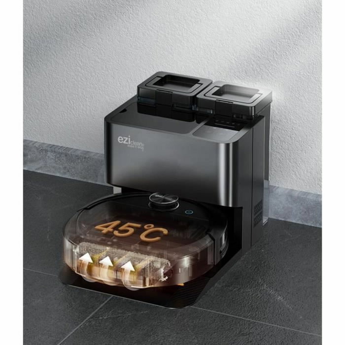 Eziclean All-in-one Z10 Plus - Robot aspirateur laveur connecté avec base de vidage automatique, 6000Pa, Noir
