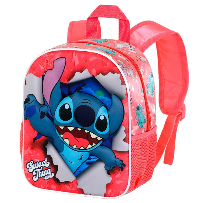KARACTERMANIA Sac à dos Disney Stitch 3D 31 cm pour enfant, avec poche frontale en relief, compartiment principal à fermeture éclair et 2 poches latérales en filet