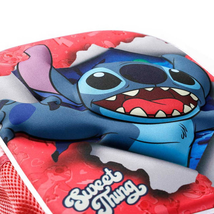 KARACTERMANIA Sac à dos Disney Stitch 3D 31 cm pour enfant, avec poche frontale en relief, compartiment principal à fermeture éclair et 2 poches latérales en filet