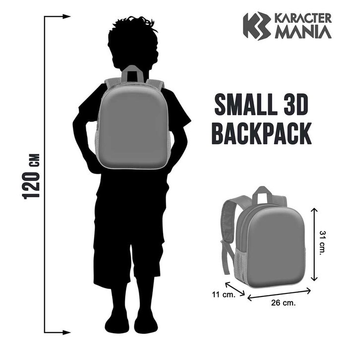 KARACTERMANIA Sac à dos Disney Stitch 3D 31 cm pour enfant, avec poche frontale en relief, compartiment principal à fermeture éclair et 2 poches latérales en filet