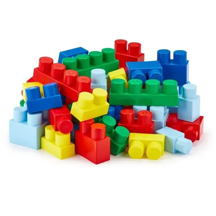 Ecoiffier ABRICK Lot de 50 briques à empiler pour bébé, jouet de construction en plastique avec sac de rangement, fabrication française
