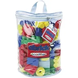 Ecoiffier ABRICK Lot de 50 briques à empiler pour bébé, jouet de construction en plastique avec sac de rangement, fabrication française