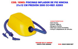 Pompe à pied pour gonflage de piscine 21x12 cm 2000 CC