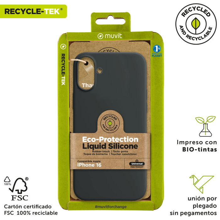Muvit Recycletek Coque Apple en Silicone Liquide Éco-certifié GRS - Protection Anti-traces et Antidérapante
