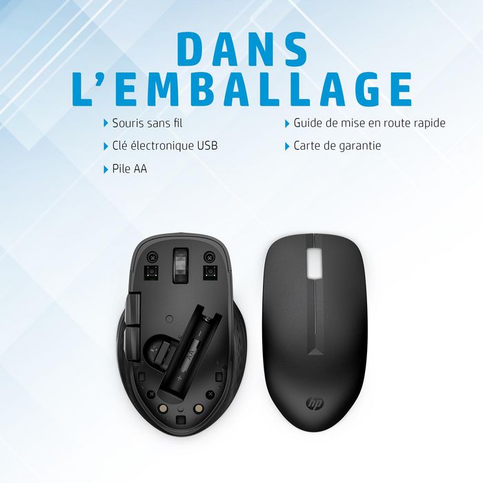 HP 435 Souris sans fil multi-appareils avec capteur multi-surface et autonomie 24 mois - Conception ergonomique pour gaucher et droitier
