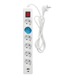 GSC Evolution Multiprise 6 prises + USB C + A avec interrupteur, Blanc