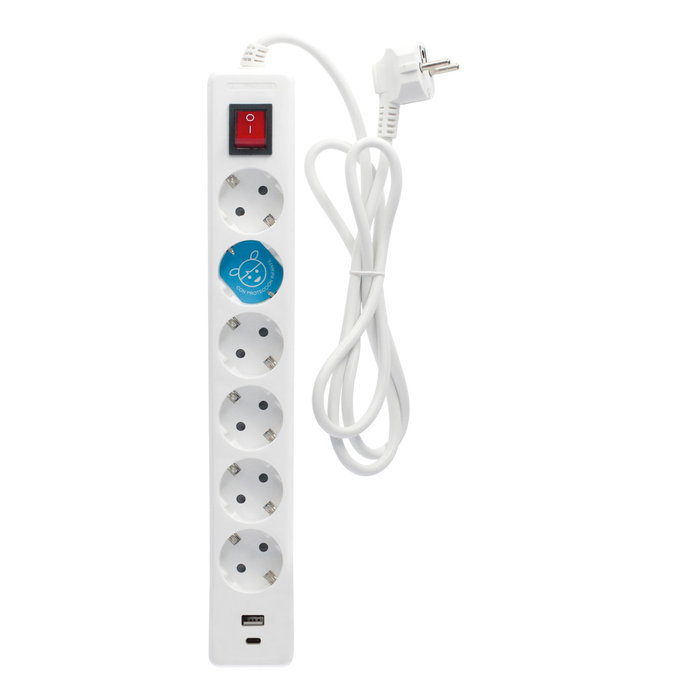GSC Evolution Multiprise 6 prises + USB C + A avec interrupteur, Blanc GSC Evolution Multiprise 6 prises + USB C + A avec interrupteur, Blanc