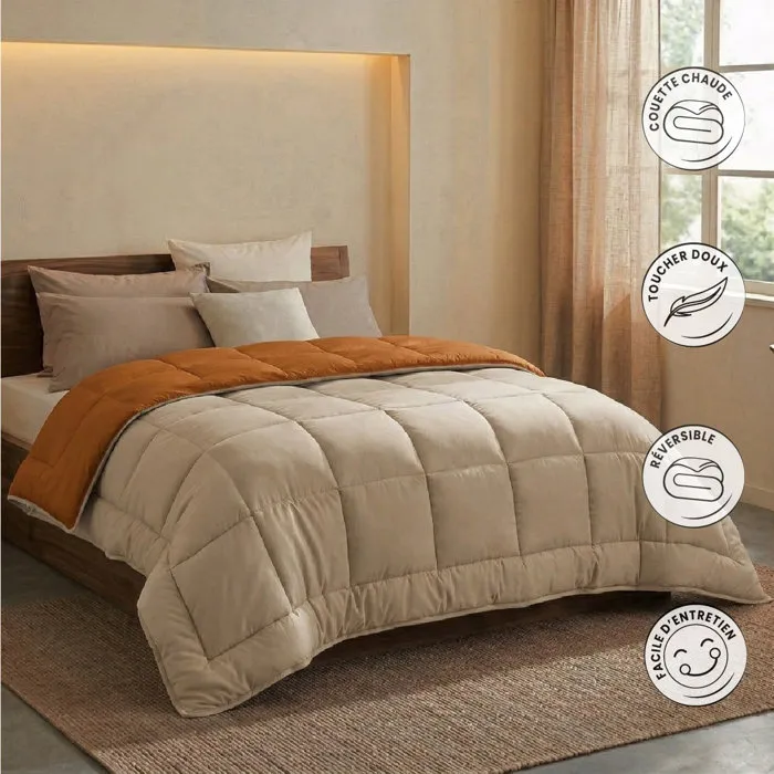 Toison D'Or CALGARY - Couette Chaude Microfibre 400gr/m² - Ocre & Galet - 220 x 240 cm