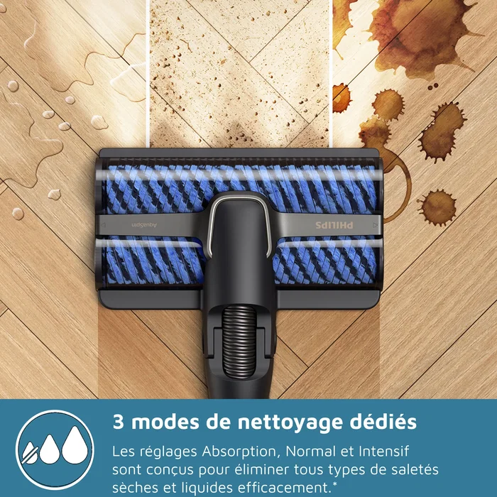 Philips XW9463/10 Aspirateur Balai Laveur 3-en-1 Série 9000 avec Technologie AquaSpin 4000, 2 Rouleaux à 4000 tours/min, Autonomie 45 min, Noir
