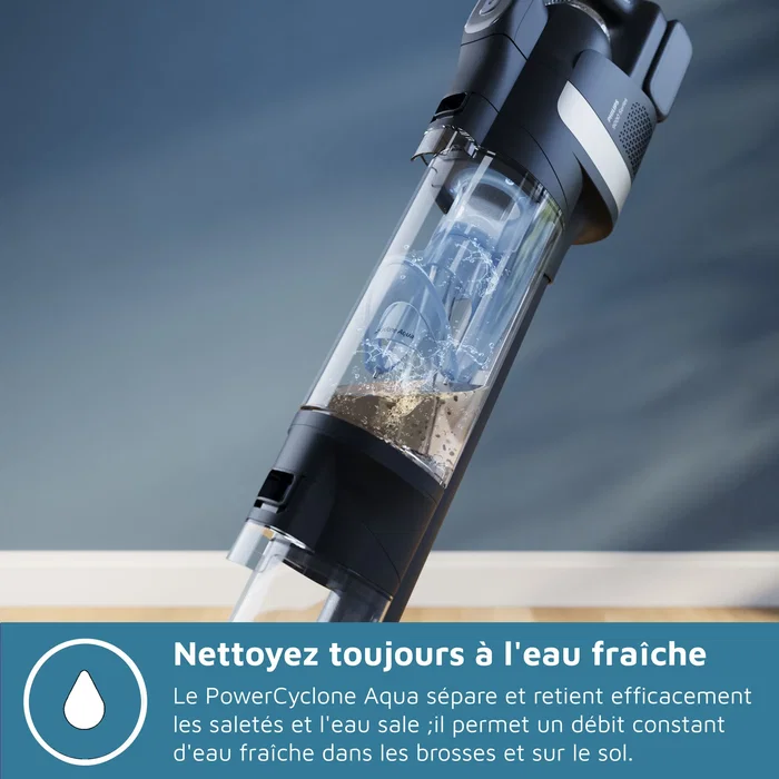 Philips XW9463/10 Aspirateur Balai Laveur 3-en-1 Série 9000 avec Technologie AquaSpin 4000, 2 Rouleaux à 4000 tours/min, Autonomie 45 min, Noir