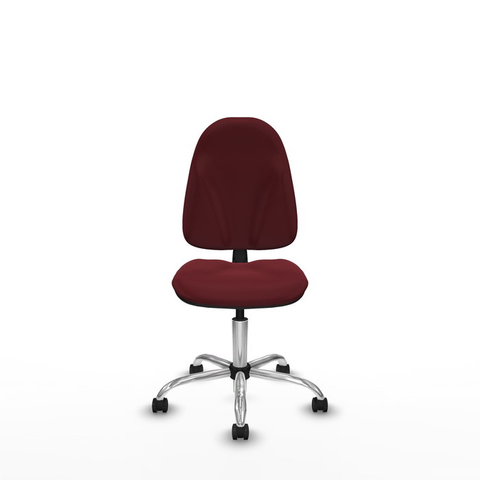 Chaise Algarra Contact permament de base Cuir écologique Bordeaux Structure chromée Sans accoudoirs Sans appui-tête Roulettes autofreinées