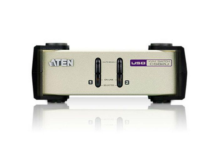 Aten CS82U Commutateur KVM USB et PS/2 2 ports avec technologie DynaSync, prise en charge VGA haute résolution jusqu'à 2048 x 1536