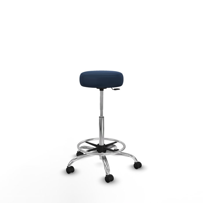 Tabouret Tolosa Pivotant Cuir écologique Non applicable Maille Bleu foncé Structure chromée Sans accoudoirs Sans appui-tête Roulettes pour moquette