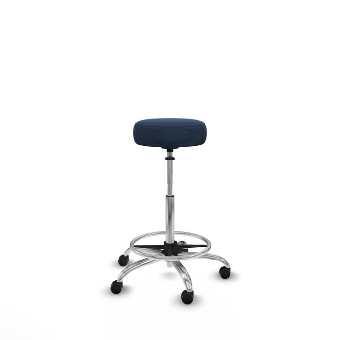 Tabouret Tolosa Pivotant Cuir écologique Non applicable Maille Bleu foncé Structure chromée Sans accoudoirs Sans appui-tête Roulettes pour moquette