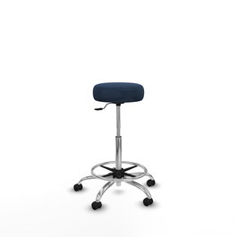 Tabouret Tolosa Pivotant Cuir écologique Non applicable Maille Bleu foncé Structure chromée Sans accoudoirs Sans appui-tête Roulettes pour moquette
