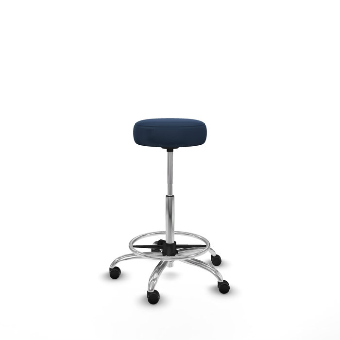 Tabouret Tolosa Pivotant Cuir écologique Non applicable Maille Bleu foncé Structure chromée Sans accoudoirs Sans appui-tête Roulettes pour moquette