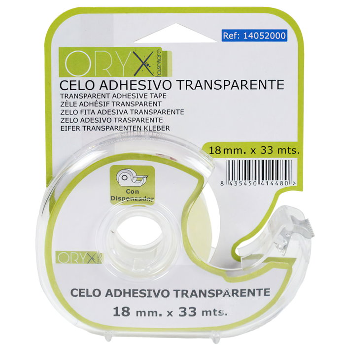 ORYX Ruban adhésif transparent 18 mm x 33 m avec distributeur ORYX Ruban adhésif transparent 18 mm x 33 m avec distributeur