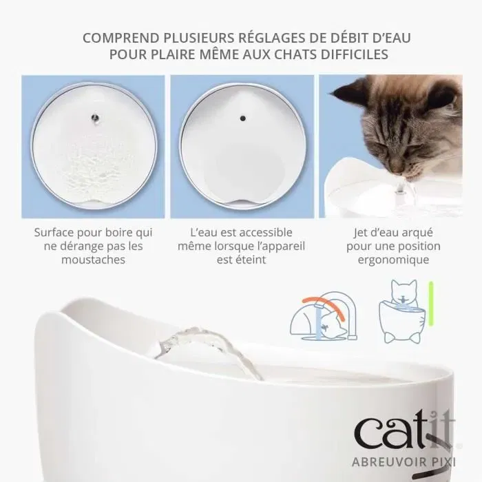 Cat It Fontaine à eau automatique pour chat PIXI 2.5 L Bleu - Source continue d'eau fraîche pour prévenir les maladies