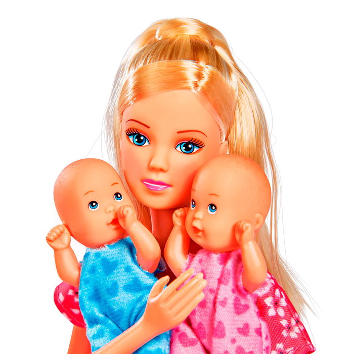 STEFFI Love Baby Sitter - Poupée blonde avec 2 bébés, sac kangourou et accessoires (poussette, biberons) - Jouet éducatif - Réf. 5730211 Simba