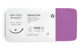 Kruuse Suture PGA 0 90cm avec aiguille 30mm 3/8 triangulaire