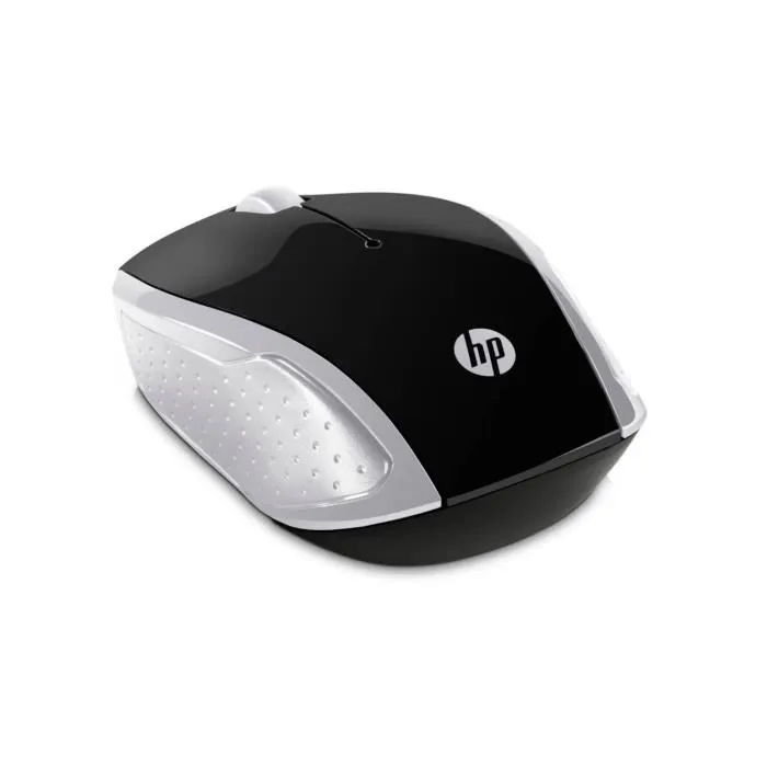 Souris sans fil HP 200 - Argent vif avec connexion 2.4 GHz, 1000 DPI, 3 boutons et rétroéclairage LED pour ordinateur portable