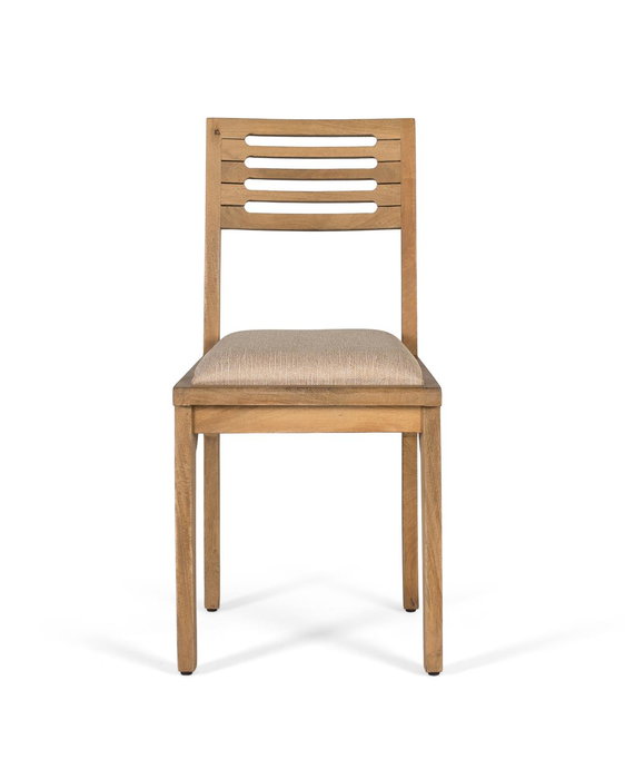 GINER Y COLOMER - Set de 2 Chaises en Bois de Mango Massif, Style Rustique/Nordique, Assise Rembourrée Tissu Beige, Dosseret à Lattes (L43 x P43 x H92 cm)