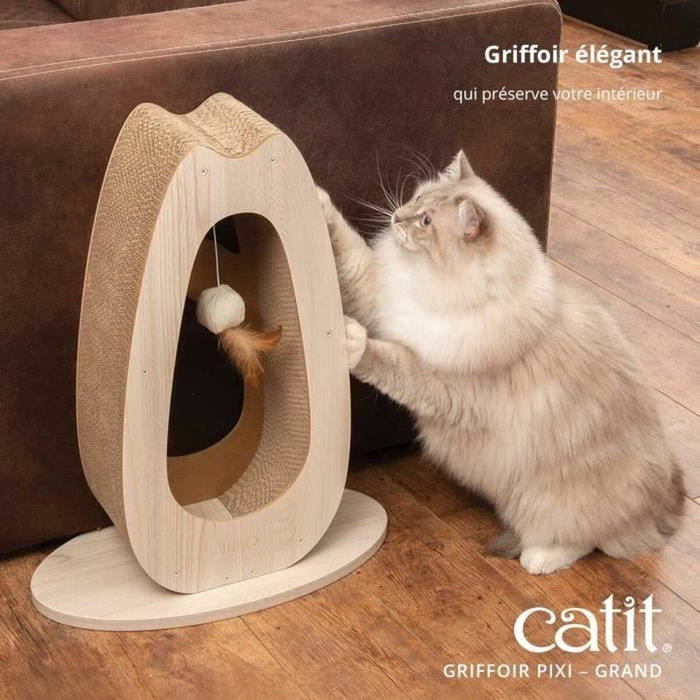 Catit Pixi Grand Griffoir pour chat avec balle et plumes, Aspect chêne naturel Catit Pixi Grand Griffoir pour chat avec balle et plumes, Aspect chêne naturel