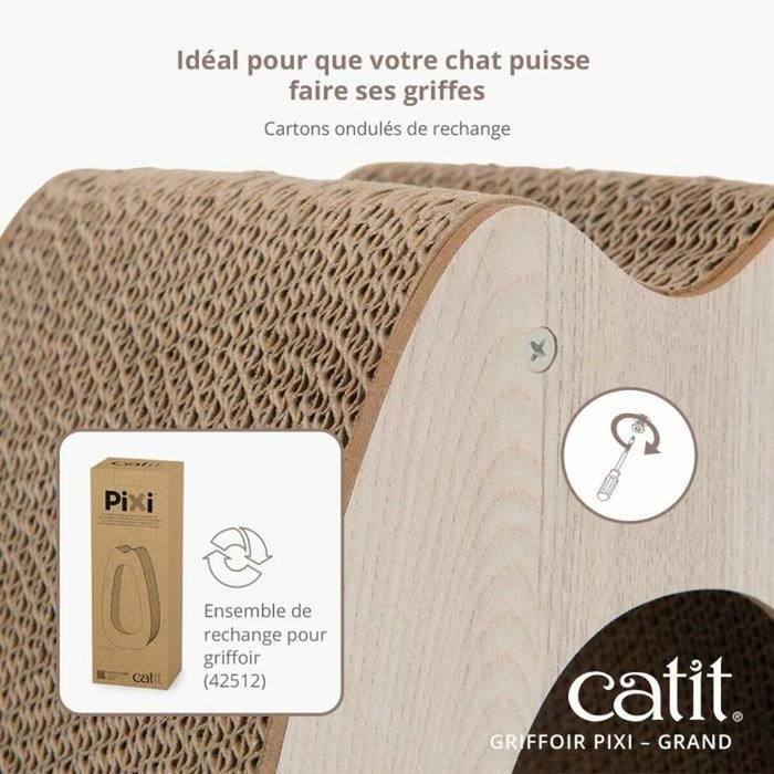 Catit Pixi Grand Griffoir pour chat avec balle et plumes, Aspect chêne naturel Catit Pixi Grand Griffoir pour chat avec balle et plumes, Aspect chêne naturel