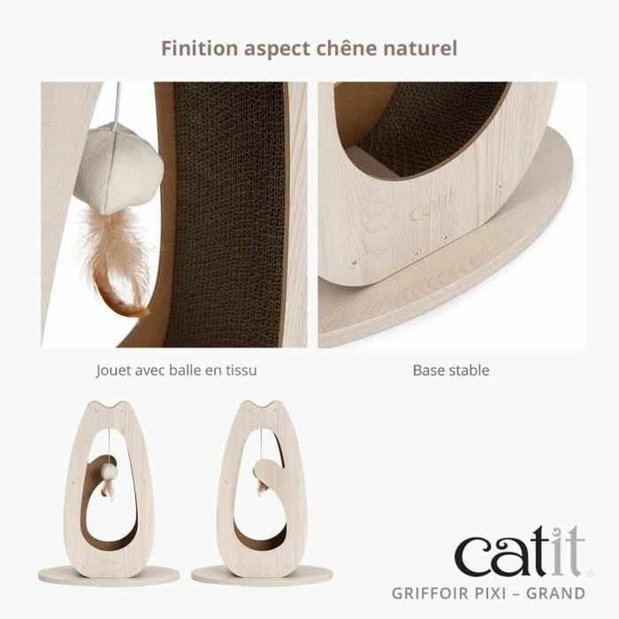 Catit Pixi Grand Griffoir pour chat avec balle et plumes, Aspect chêne naturel Catit Pixi Grand Griffoir pour chat avec balle et plumes, Aspect chêne naturel