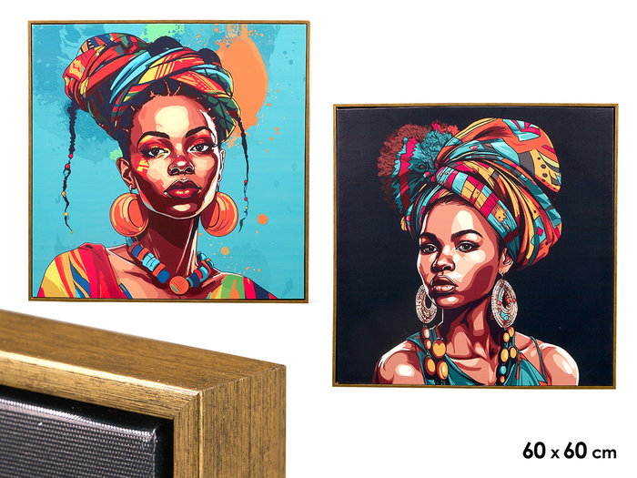 Giftdecor Tableau Toile Cadre Or Foulard Ethnique Assortis 60x60 cm - MDF, Plastique, Tissu - Bleu, Marron, Noir, Orange (Set de 2) Giftdecor Tableau Toile Cadre Or Foulard Ethnique Assortis 60x60 cm - MDF, Plastique, Tissu - Bleu, Marron, Noir, Orange (Set de 2)