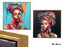 Giftdecor Tableau Toile Cadre Or Foulard Ethnique Assortis 60x60 cm - MDF, Plastique, Tissu - Bleu, Marron, Noir, Orange (Set de 2)