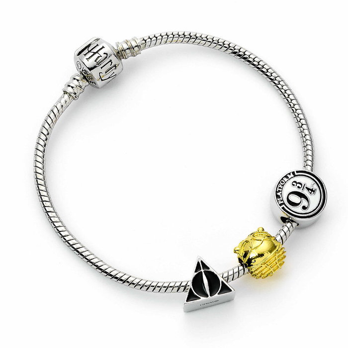 THE CARAT SHOP Bracelet Harry Potter en alliage de zinc argenté avec breloques Reliques de la Mort, Vif d'or et Quai 9 3/4