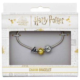 THE CARAT SHOP Bracelet Harry Potter en alliage de zinc argenté avec breloques Reliques de la Mort, Vif d'or et Quai 9 3/4