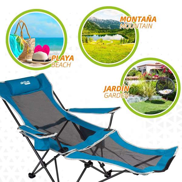 Color Baby Tumbona Aktive - Transat de camping en polyester avec coussin, dimensions 152 x 54 x 75 cm, pour enfants à partir de 3 ans, structure acier, toile 600D
