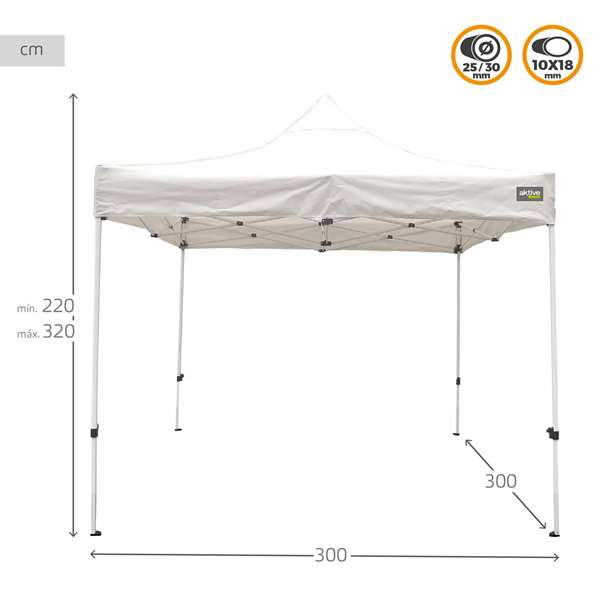 Tonnelle Aktive 300 x 300 x 220 cm Blanc Pliable Hauteur réglable