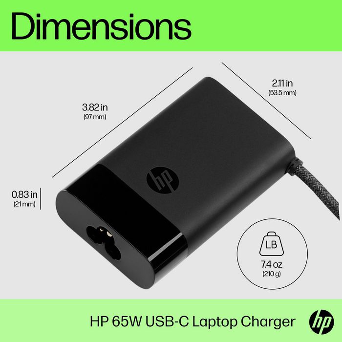 HP Chargeur secteur USB-C 65 W pour ordinateur portable, tablette et téléphone - Compact et universel avec câble