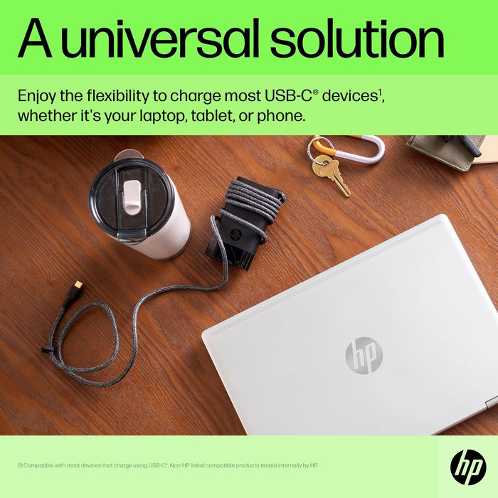 HP Chargeur secteur USB-C 65 W pour ordinateur portable, tablette et téléphone - Compact et universel avec câble