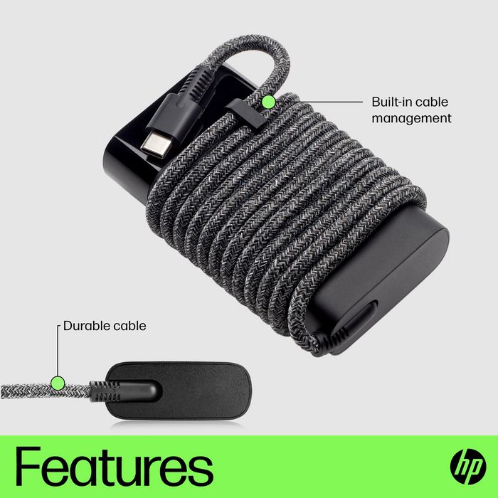 HP Chargeur secteur USB-C 65 W pour ordinateur portable, tablette et téléphone - Compact et universel avec câble