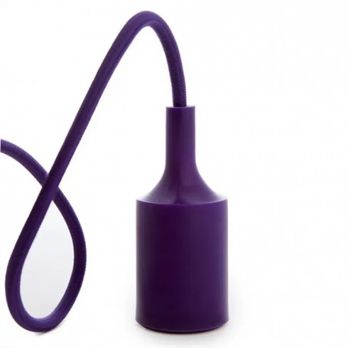 Douille de lampe E27 Violette avec cordon textile et rosace, PVC, installation facile Douille de lampe E27 Violette avec cordon textile et rosace, PVC, installation facile