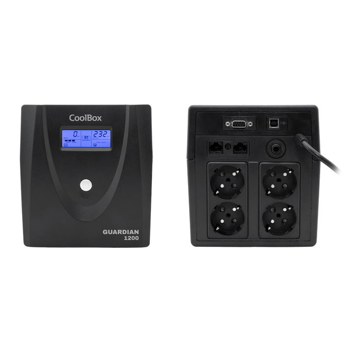 Coolbox Guardian-3 SAI 1200 VA 720 W Onduleur avec AVR et écran LCD, 4 prises Schuko, Protection réseau RJ45 et USB