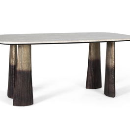GINER Y COLOMER - Table de salle à manger avec plateau ovale en marbre 180 cm, pieds en aluminium design, style classique