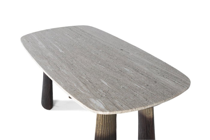 GINER Y COLOMER - Table de salle à manger avec plateau ovale en marbre 180 cm, pieds en aluminium design, style classique