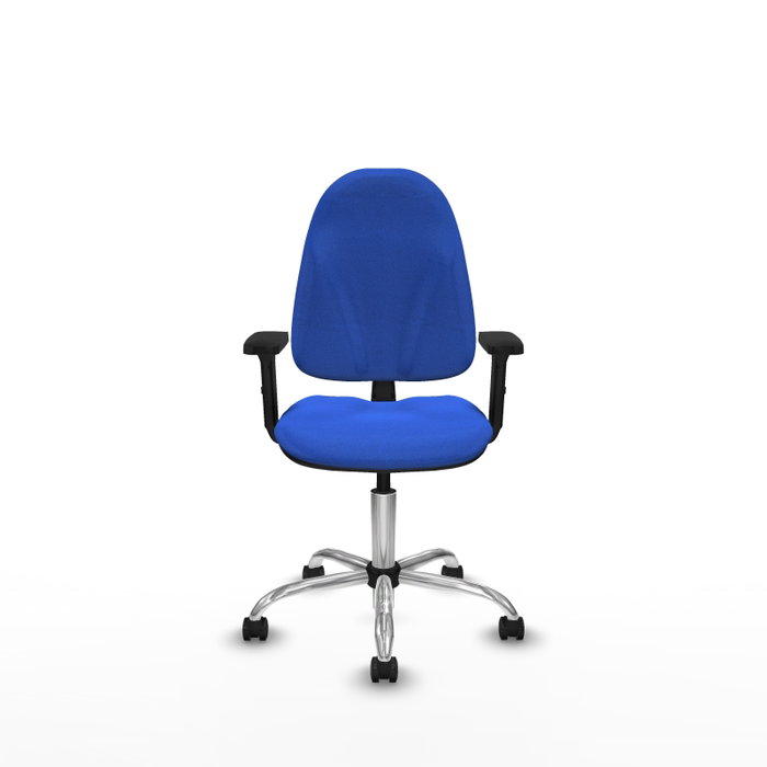 PIQUERAS Y CRESPO Chaise de bureau Algarra, Tissu bleu, Base chromée, Accoudoirs 2D