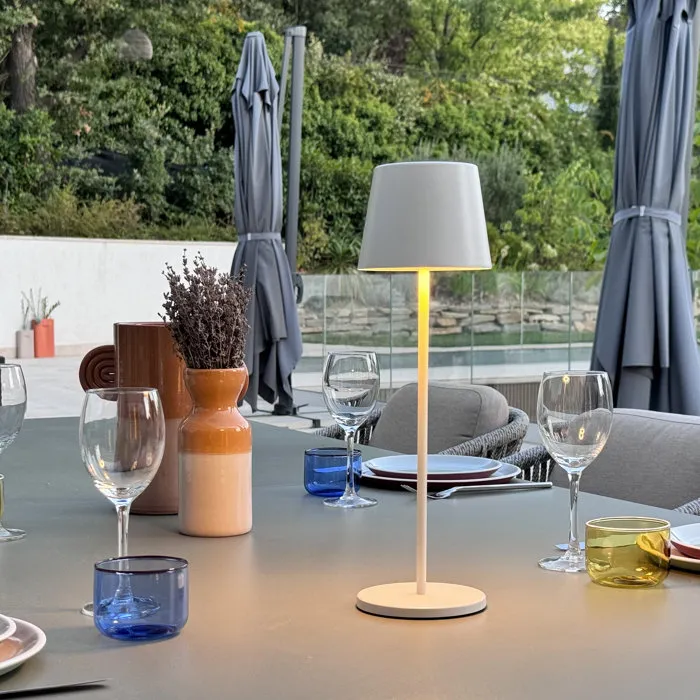 LUMISKY Lampe de table sans fil LED KELLY WHITE - Blanc chaud dimmable - Rechargeable - Aluminium - H38 cm - Pour intérieur et extérieur