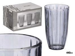 Vivalto Verre haut rayé gris 440 ml – 8x14 cm (Set de 24)