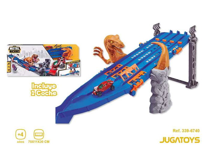 Zuru - Piste de course Metal Machine Dinosaurio avec piège élimination et voiture - Circuit de 4 voies avec attaque raptor - 70x11x30cm - Jouet pour enfants dès 4 ans Zuru - Piste de course Metal Machine Dinosaurio avec piège élimination et voiture - Circuit de 4 voies avec attaque raptor - 70x11x30cm - Jouet pour enfants dès 4 ans