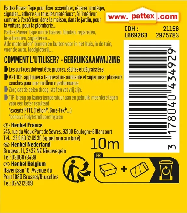 Pattex Power Tape - Adhésif de réparation super puissant multi-usages en PVC blanc - Rouleau de 10 mètres (50 mm x 10 m)