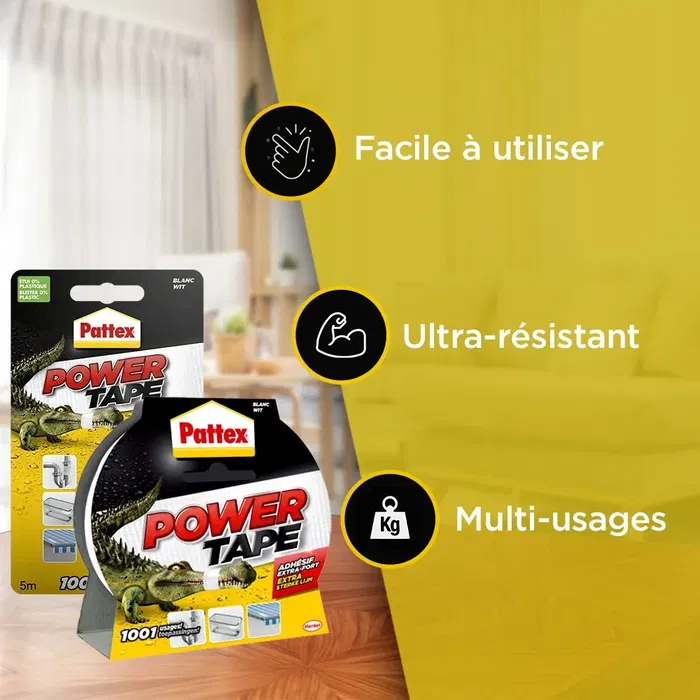 Pattex Power Tape - Adhésif de réparation super puissant multi-usages en PVC blanc - Rouleau de 10 mètres (50 mm x 10 m)