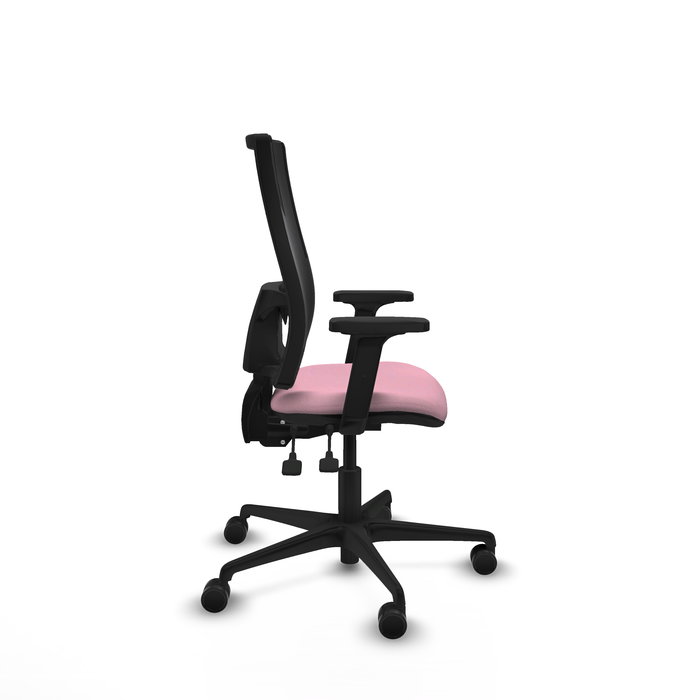 Chaise Bormate Asynchrone tissu Rose Maille Noir Base en nylon noir Accoudoir 2D Sans appui-tête Roulettes 65mm nylon